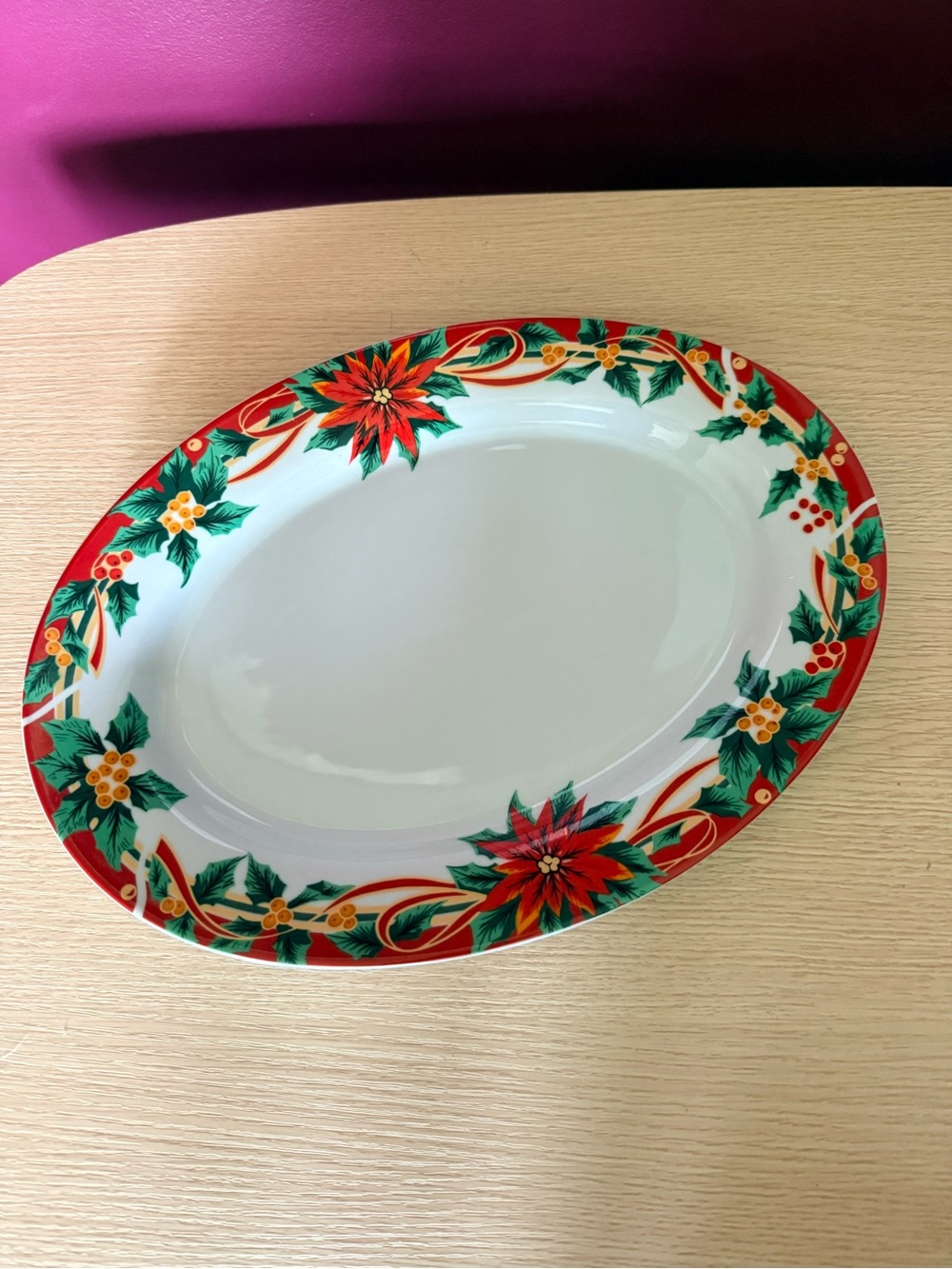 Holiday Poinsettia Oval Serving Platter - Red & Green
